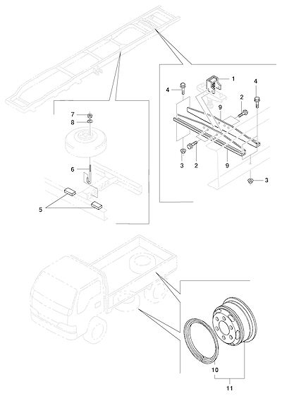 Imagem de Roda sobressalente e suporte completo para fixação e segurança