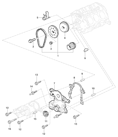 Imagem de Corrente e engrenagens da distribuição do motor (1999–2004)
