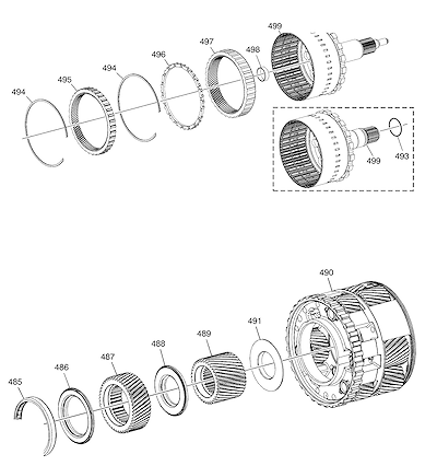 Imagem de Transmissão automática MM1 (2013–2024) 2L com componentes internos e saída