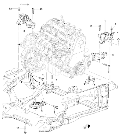 Imagem de Montagem do motor e transmissão com suportes e coxins (LKL, LKJ)