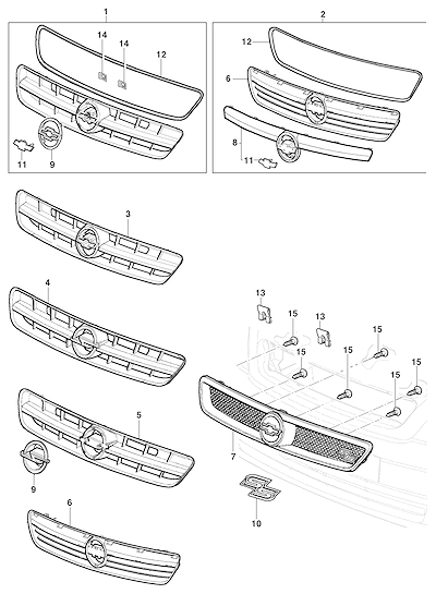 Imagem de Grade do radiador para sedan, hatch e pick-up com emblemas e acessórios
