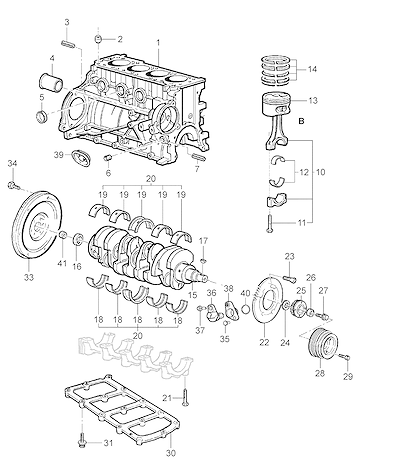 Imagem de Conjunto motor 2.4L L4 com bloco, pistões, eixo e acessórios essenciais