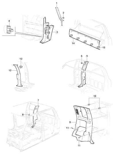 Imagem de Acabamento interno da cabine para pick-up com painéis, molduras e retentores