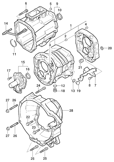 Imagem de Carcaça e componentes da transmissão mecânica diesel (2002–2004)