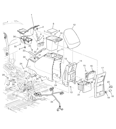 Imagem de Console e assoalho dianteiro e traseiro (2008–2010) com acessórios e acabamento