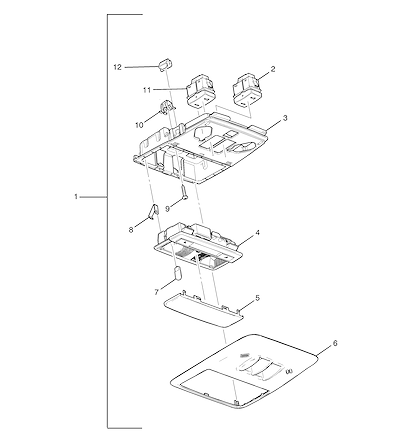 Imagem de Console do teto e teto solar (2014–2016) com luzes e interruptores básicos