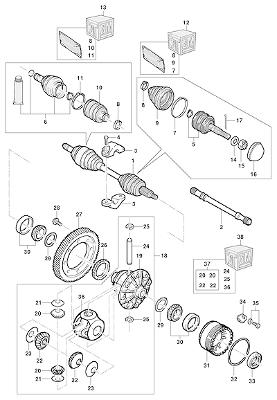 Imagem de Semi-eixo e diferencial com juntas homocinéticas, rolamentos e engrenagens completas