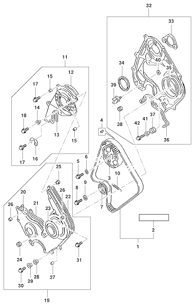 Imagem de Distribuição do motor diesel (2001) com correia dentada e tensionador