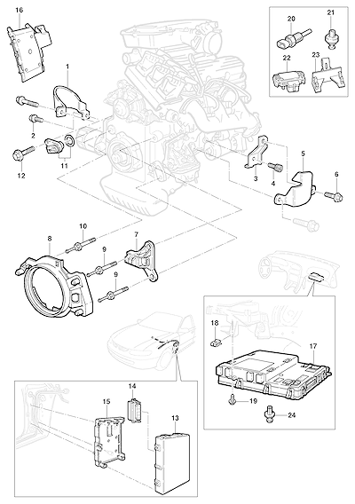 Imagem de Módulo de controle eletrônico e sensores (1999–2004) para motor e carroceria