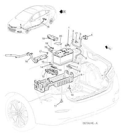 Imagem de Suporte, cabos e componentes da bateria traseira do sistema de controle motor