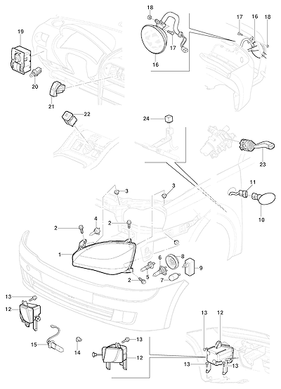 Imagem de Farol dianteiro, farol de neblina e interruptores para sedan, hatch e pick-up