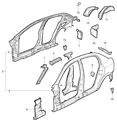 Imagem de Estrutura lateral, interna e traseira para hatch 5 portas