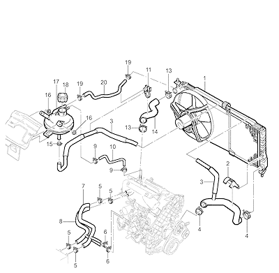 Imagem de Sistema de arrefecimento motor diesel 1.7L com radiador e reservatório