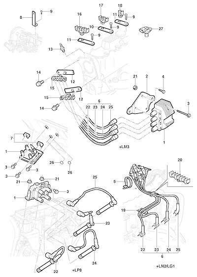 Imagem de Sistema de ignição, cabos e velas para motor LM3/LN2/LG1/LP8
