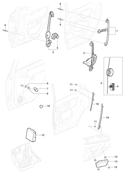 Imagem de Mecanismo e motor do levantador elétrico e manual do vidro traseiro