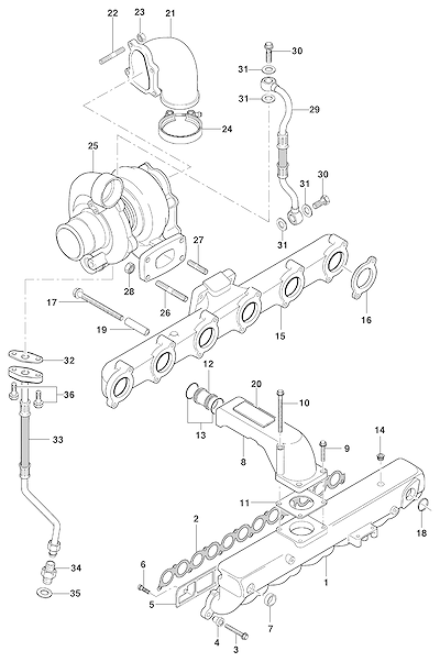 Imagem de Turbocompressor e coletores de admissão e escape motor diesel LA5 MWM