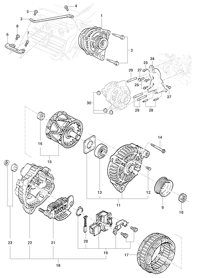 Imagem de Alternador 120A com regulador, rolamentos, polia e suporte completo