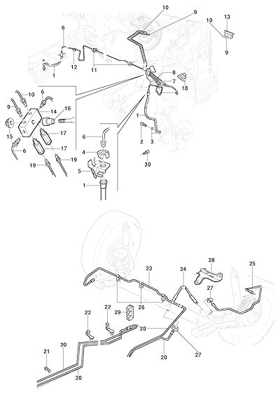 Imagem de Linha de freio sem ABS para sedan e hatch com tubos, mangueiras e válvulas proporcionadoras