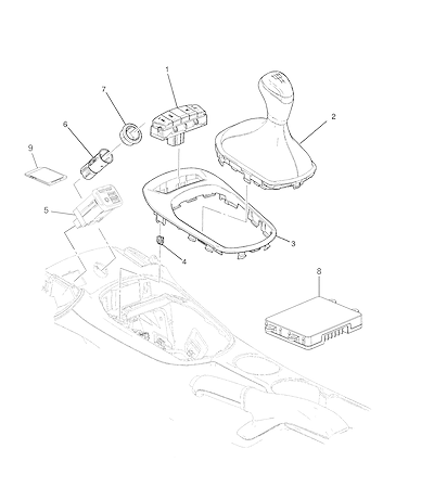Imagem de Console e acessórios do assoalho com tomadas, botões e acabamento interno