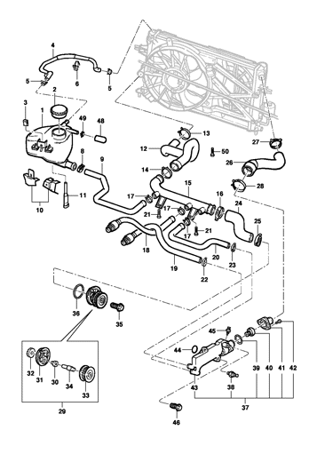 Imagem de Mangueiras, bomba de água e termostato - motor 8V