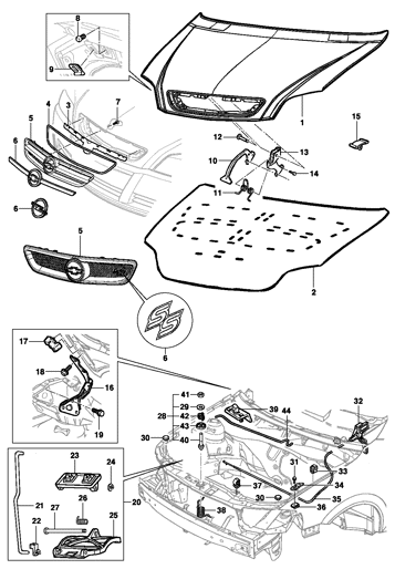 Imagem de Capuz do motor e grade do radiador (Hatch/Sedan)(ano modelo 2003/)