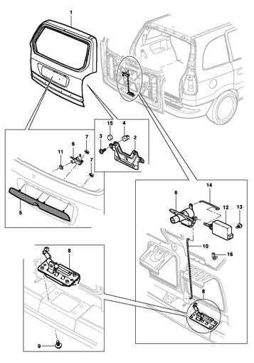 Imagem de Tampa traseira - componentes (Zafira)
