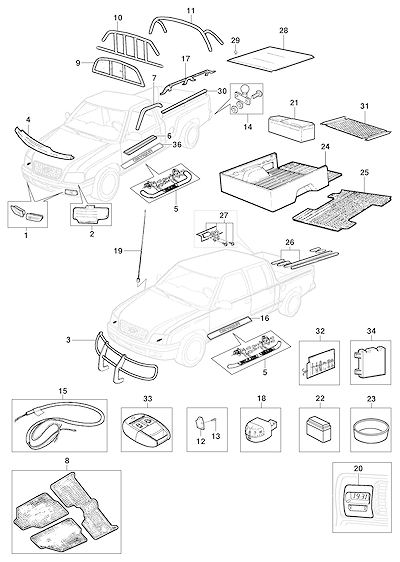 Imagem de Acessórios para pick-up com proteção, tapetes, guincho, rodas e cobertura da caçamba