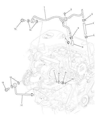 Imagem de Sistema de resfriamento do turboalimentador com tubos, mangueiras e conexões