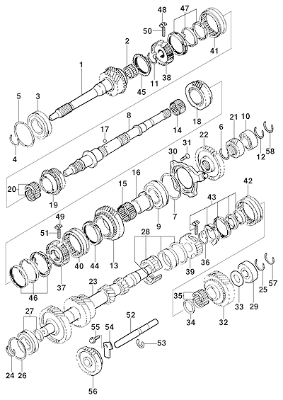 Imagem de Transmissão mecânica diesel 2002–2004 com engrenagens e rolamentos principais