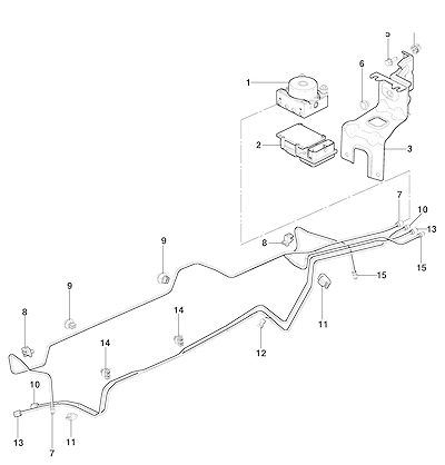 Imagem de Tubulações e válvula moduladora de pressão do freio dianteiro (2011–2014)