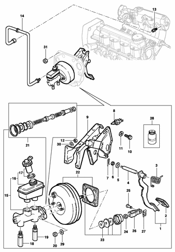 Imagem de Pedal, cilindro mestre e servo freio