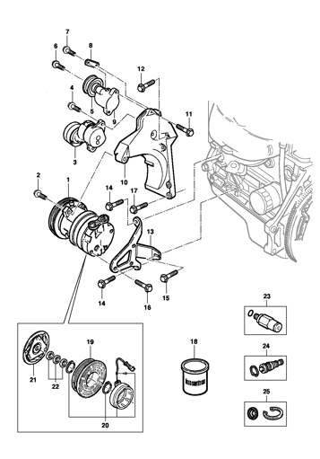 Imagem de Compressor e componentes do ar condicionado