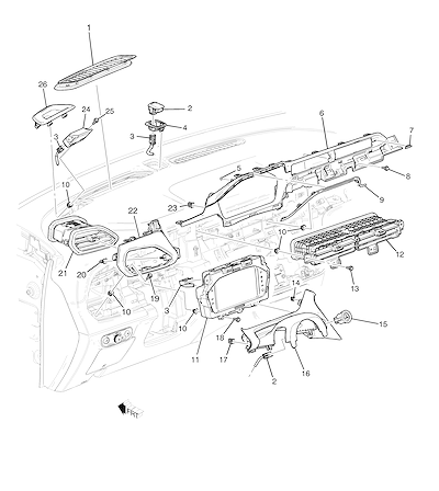 Imagem de Painel de instrumentos com acabamento, molduras, saídas de ar e mostradores diversos