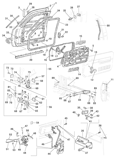 Imagem de Porta dianteira e componentes internos e externos dos modelos 12–16