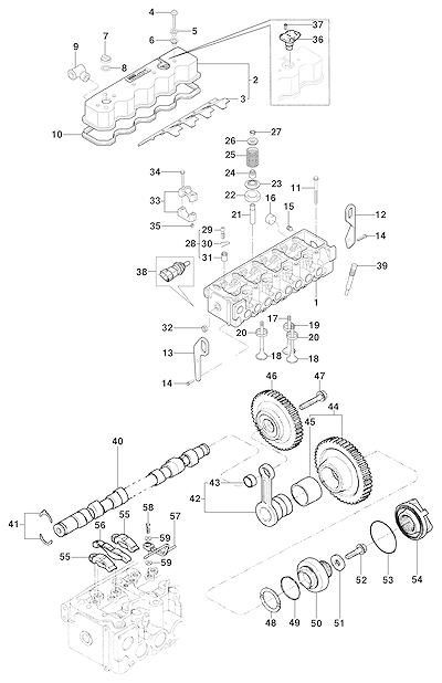Imagem de Cabeçote e componentes do motor LJ6/LLK com válvulas e comando de válvulas