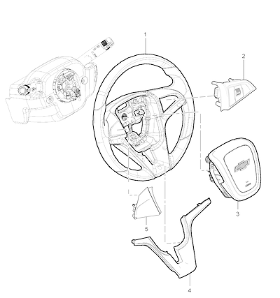 Imagem de Volante e componentes de direção com airbag e controle de rádio integrado