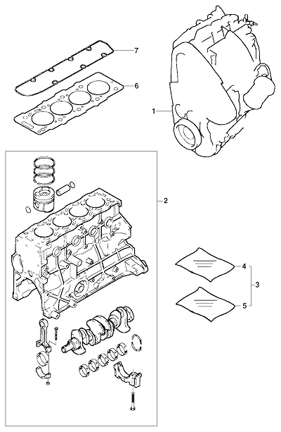 Imagem de Motor completo e parcial diesel (2002–2004) com jogo de juntas e componentes básicos