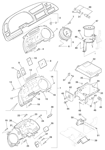 Imagem de Painel de instrumentos completo com medidores, lâmpadas e controles do modelo 15