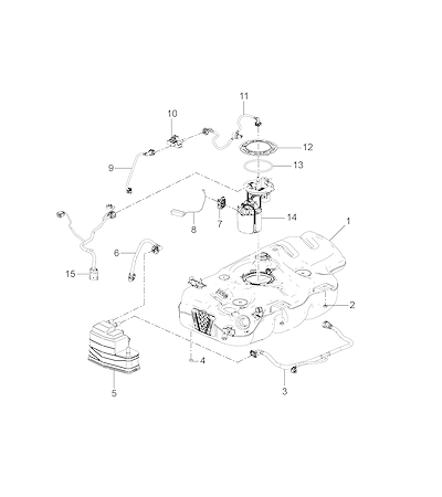 Imagem de Tanque e sistema de combustível com sensores, módulos e tubulações flexíveis