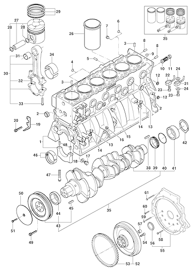 Imagem de Bloco do motor diesel LA5 MWM e componentes internos essenciais
