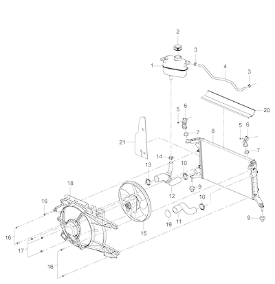 Imagem de Sistema arrefecimento motor (2011–2012) com radiador, mangueiras e ventoinha
