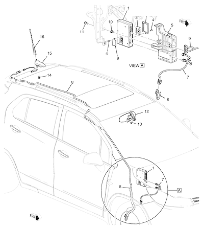 Imagem de Sistema de comunicação Chevystar com antenas, módulos e fiação elétrica