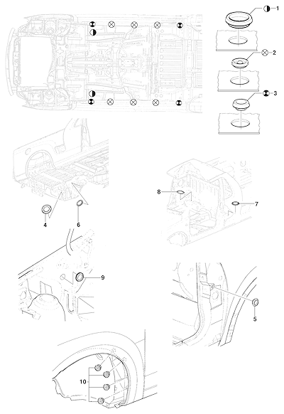 Imagem de Tampões para dreno e vedação do assoalho e compartimentos da pick-up