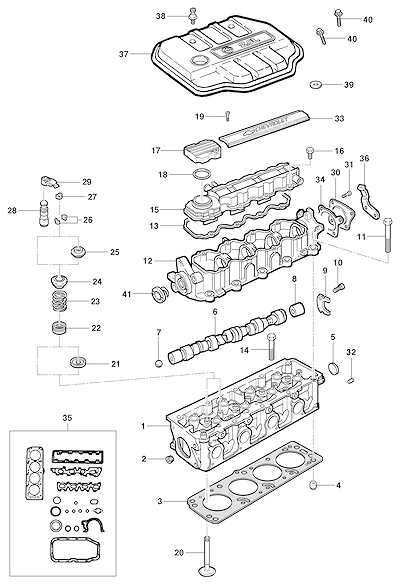 Imagem de Cabeçote do motor 8V com válvulas e componentes associados