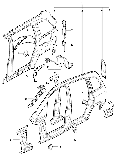 Imagem de Estrutura lateral, interna e traseira da carroceria (Zafira)
