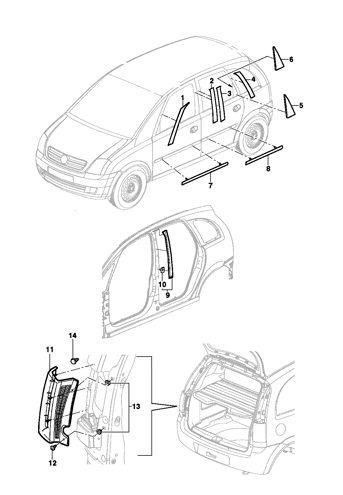 Imagem de Acabamento externo lateral e traseiro - Meriva