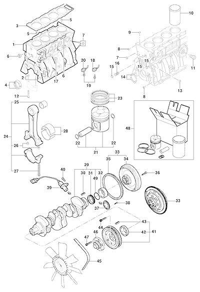 Imagem de Bloco de cilindros e componentes do motor LJ6/LLK