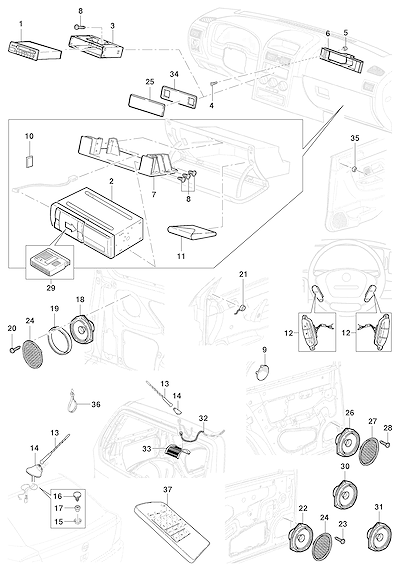 Imagem de Sistema de som com rádio AM/FM, CD/MP3, Bluetooth, alto-falantes e antena
