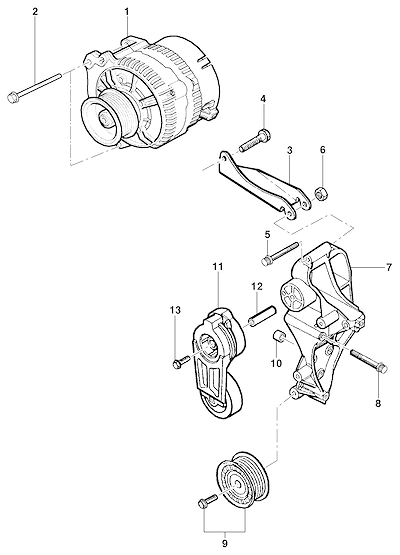 Imagem de Fixação e componentes do alternador para motor LJ6/LLK diesel MWM