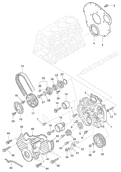 Imagem de Carcaça do volante, distribuição e componentes da correia do motor